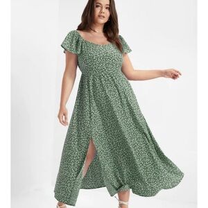 BloomChic Plus Size 4XL Ditsy Floral Elastic Waist Ruffles Pocket Midi Dress